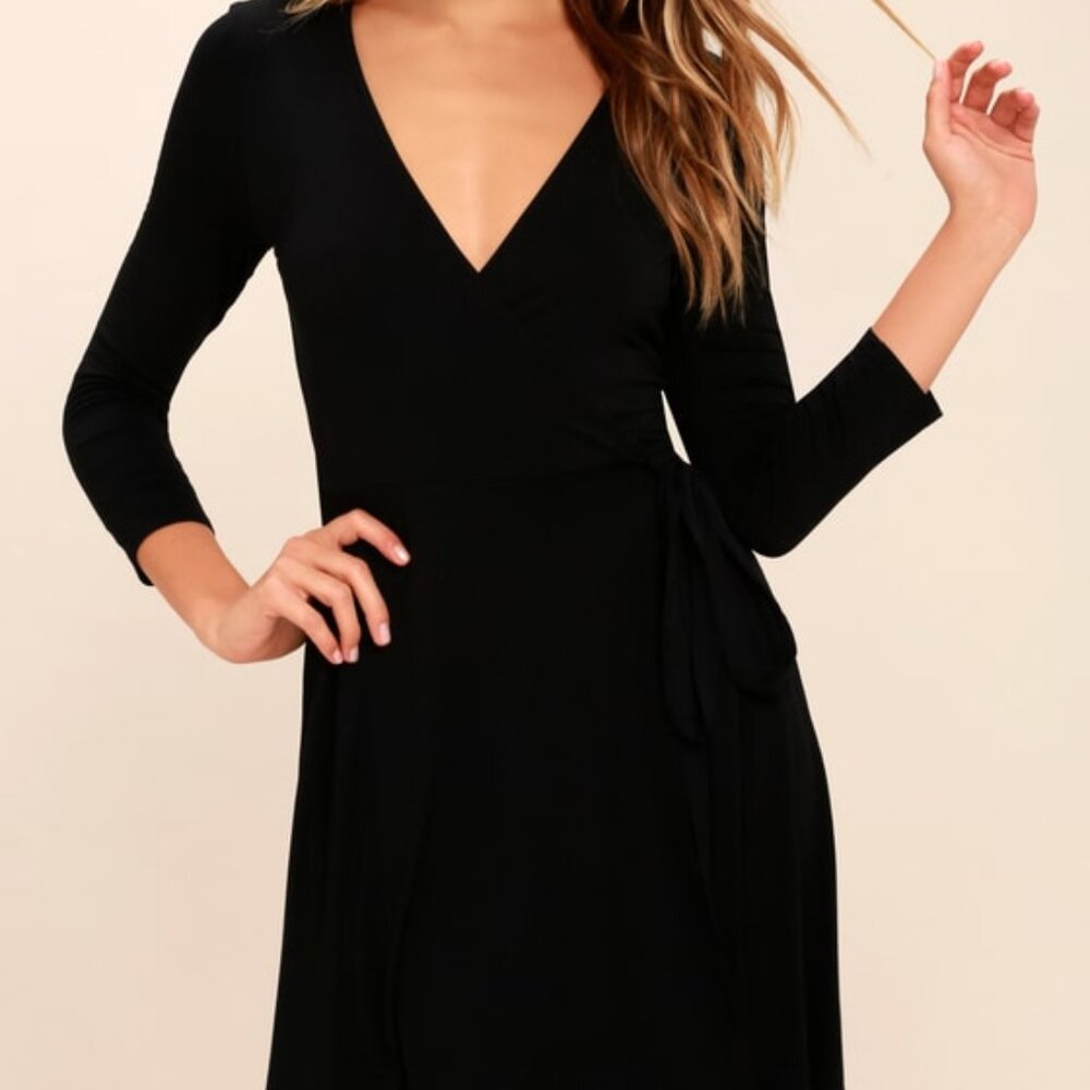 Lulus Twirl-worthy Black Wrap Dress - Size Small